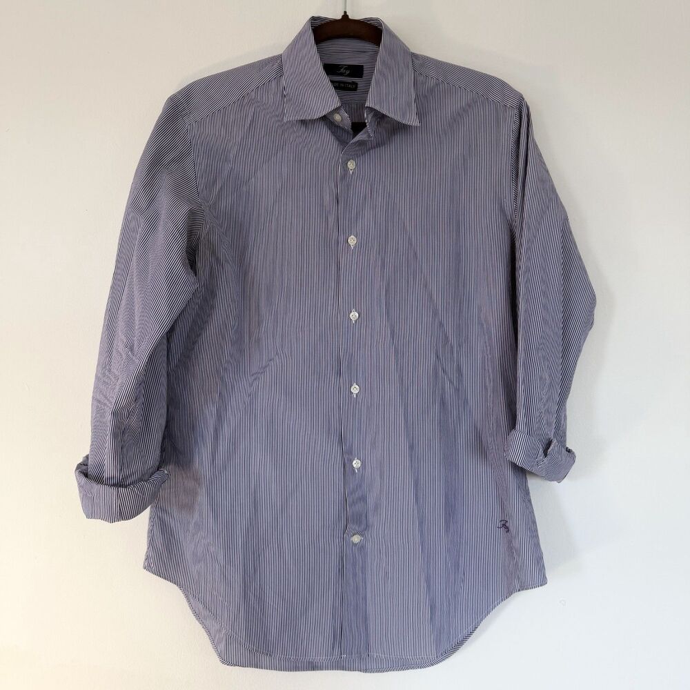 Fay Italy Button Down Shirt Mens 15.5 39 Medium Blue Stripe 100% Cotton Designer